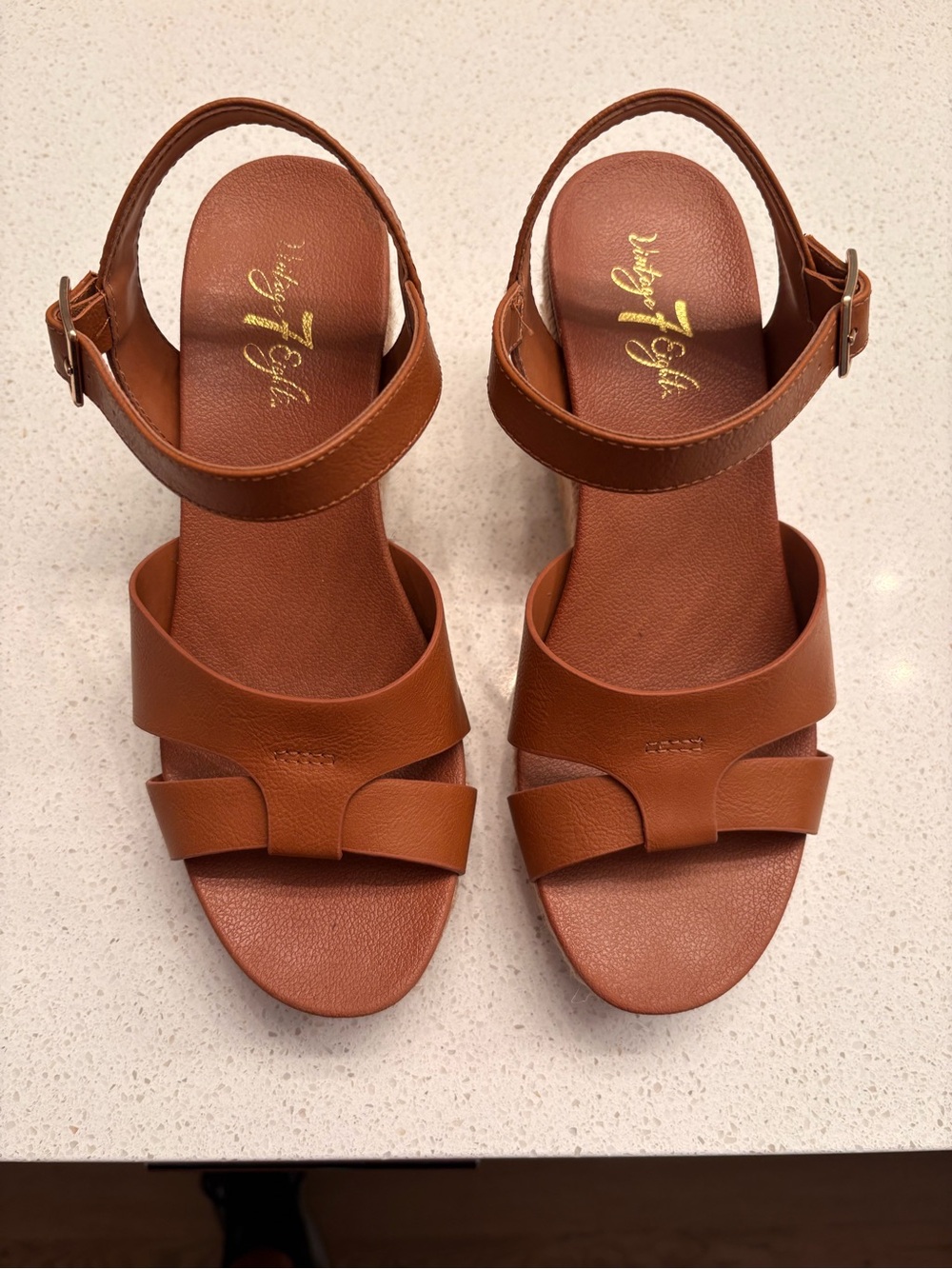 Vintage 7 Eight Cognac Brown Espadrille Wedge Sandals - Size 7M